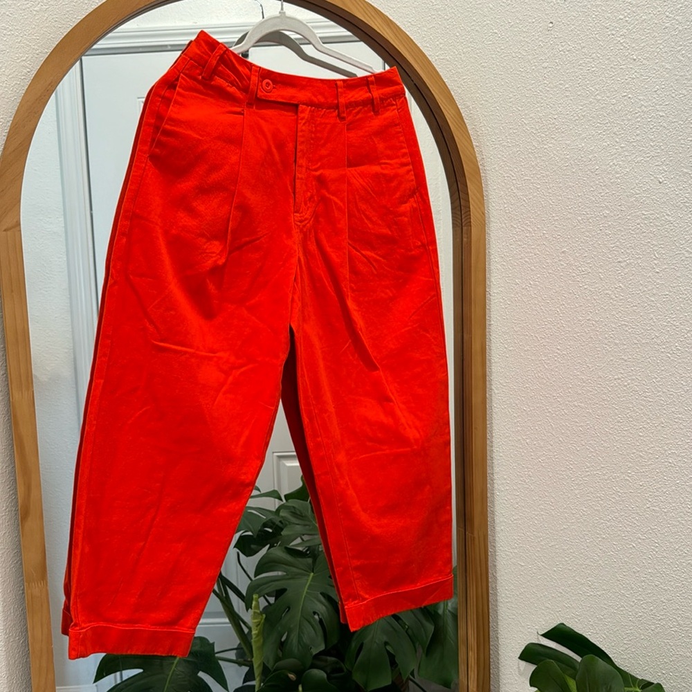 FP Bright Red Orange Cotton Trousers Cropped Wide